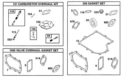 Gasket Sets Diagram and Parts List for 195431-2234-XX  Briggs and Stratton Engine